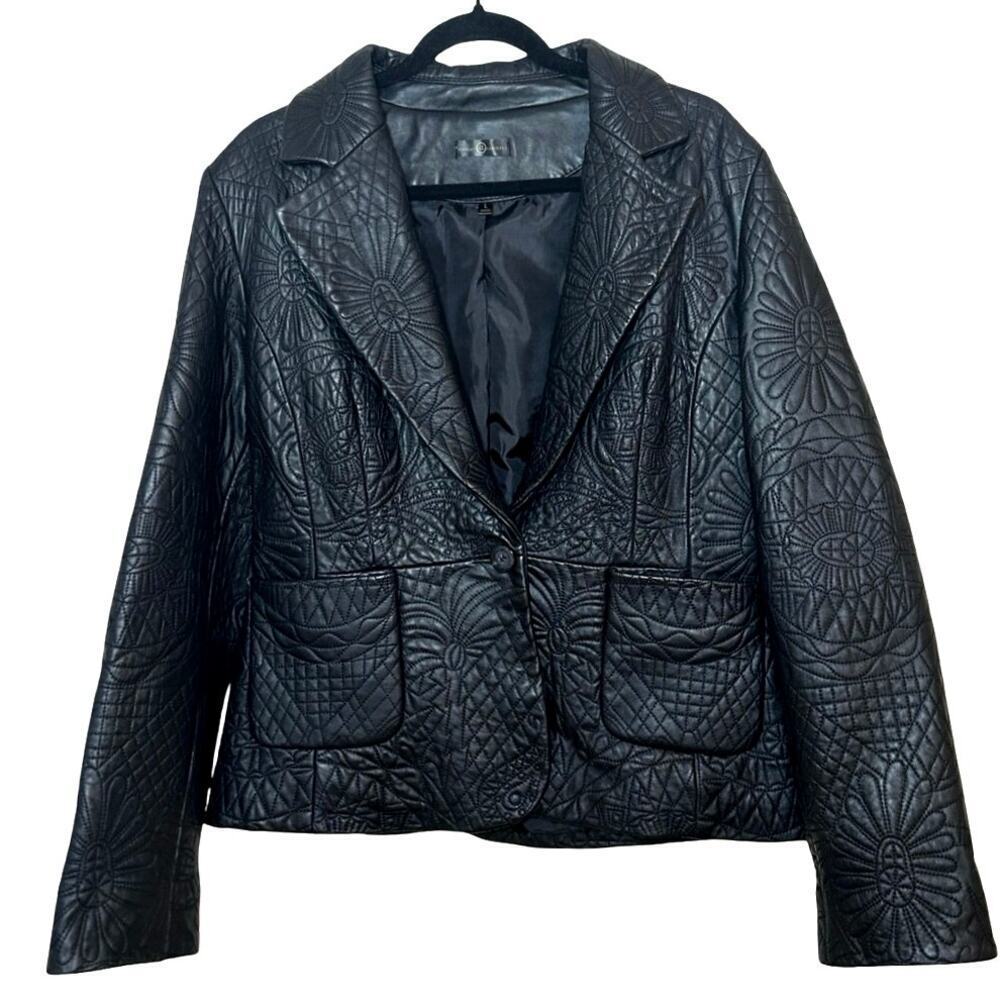 Wilsons Women’s Floral Embossed Leather Jacket/Blazer Black Size Large